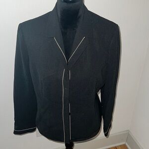 Le Suit Petite Sz 12P black tan tiny dots buttoned down suit jacket‎ blazer